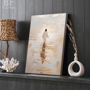 Jesus Christ Walking on Water Canvas, Inspirational Christian Art Poster, I Will Walk with Christ Painting, Bible Verse Wall Decor