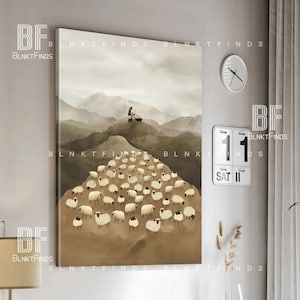 Jesus Leaves the 99 Parable of the Lost Sheep Canvas Christian Art , Jesus The Good Shepherd Canvas Modern Christian Art Canvas Jesus Art
