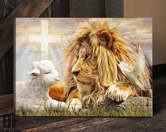 Lion of Judah, Lamb of God, The amazing encounter, Lamb dove lion judah painting, God Canvas, Jesus Canvas - Christian Wall Art 125