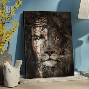 Jesus and Lion Canvas art, The Perfect Combination Canvas, Christian Wall Art,  Christian Wall Art  God Lover Home Decor 04