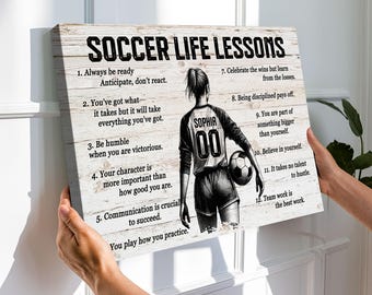 Soccer Life Lessons Personalized Canvas, Custom Soccer Poster Print, Motivational Soccer Gift for Girls, Women, Soccer Players