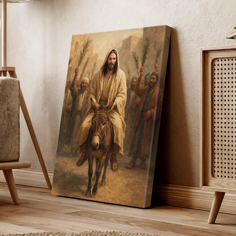 Easter Jesus Riding a Donkey Palm Sunday Canvas Wall Art, Christian ...