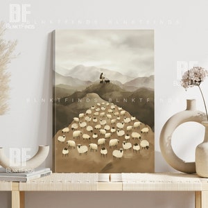 Christian Art Jesus Leaves the 99 Parable of the Lost Sheep Canvas, Jesus The Good Shepherd Canvas Modern Christian Art Canvas Jesus Art