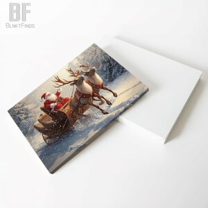 Santa Claus Sleigh Canvas - Christmas Wall Art with Reindeer, Snow Scene - Festive Holiday Home Decor, Xmas Gift Winter Wonderland Print 01 image 5