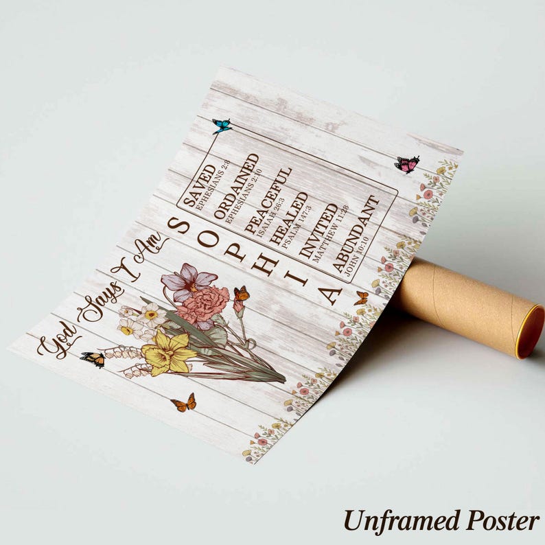 God Says I Am Canvas, Custom Bible Verse Name Sign, Floral Christian ...