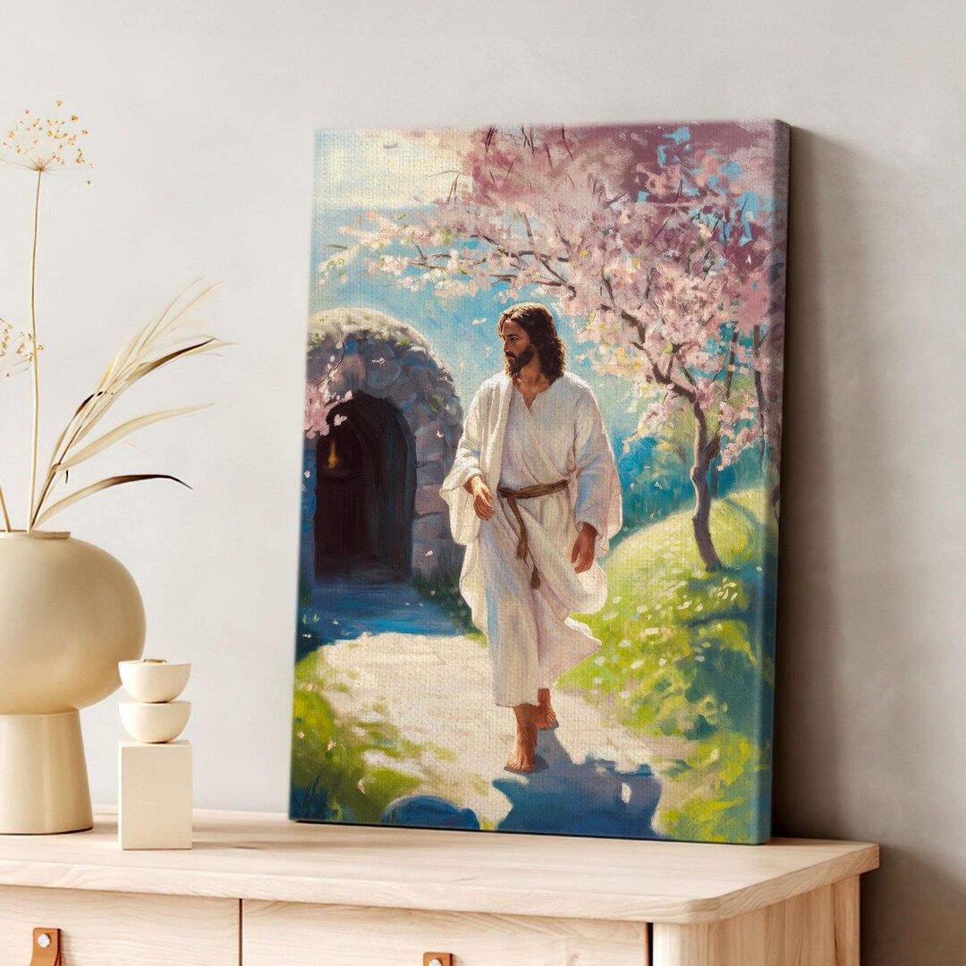 Jesus Walking Into the Tomb Canvas Wall Art, He is Risen Christian ...