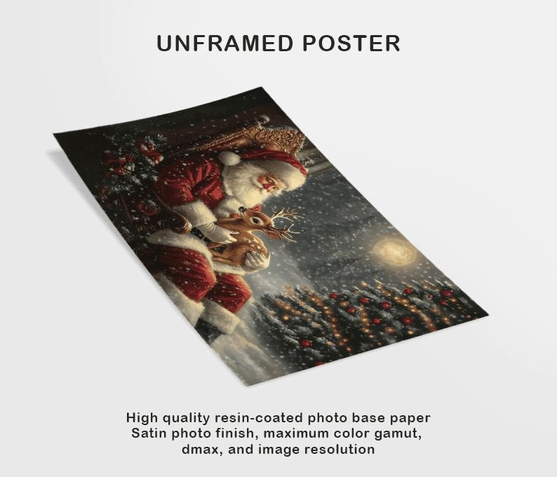 Christmas Holiday Antique Oil Painting Canvas, Vintage Santa Claus and