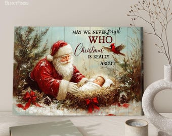 Every Knee Shall Bow Christmas Canvas, Santa and Baby Jesus, Holy Nativity Wall Art, Inspirational Christian Decor 2025