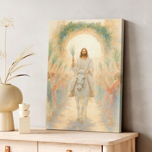 Jesus Christ Riding on a Donkey, Jesus Riding into Jerusalem Triumphal Entry Christian, Palm Sunday Holy Week Easter Canvas Poster Nb 2052