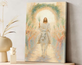 Jesus Christ Riding on a Donkey, Jesus Riding into Jerusalem Triumphal Entry Christian, Palm Sunday Holy Week Easter Canvas Poster Nb 2052