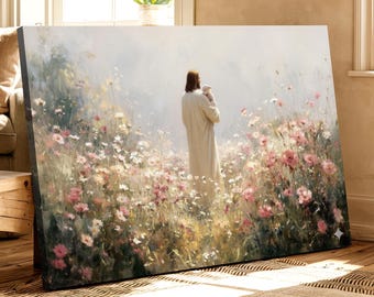 Religious Painting of The Good Shepherd, Jesus and Lamb Canvas, Christian Faith Poster, Inspirational Christian Gift, Spiritual Wall 0836