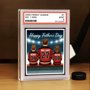 Hockey No. 1 Dad Grandpa Man & Kids Trading Card Style Personalized Acrylic Block Plaque, Hockey Family , Father’s Day Man Cave 0426