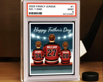 Hockey No. 1 Dad Grandpa Man & Kids Trading Card Style Personalized Acrylic Block Plaque, Hockey Family , Father’s Day Man Cave 0426