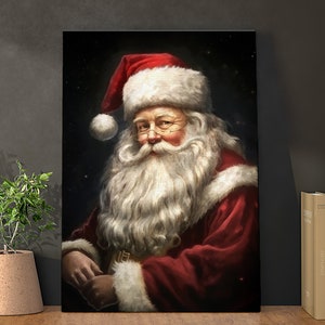 Red Santa Portrait Vintage Christmas Canvas Poster, Christmas Santa Christmas Decor Rustic Winter Canvas Print, Wall Art, Christmas Decor