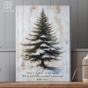 Peace on Earth Christmas Canvas, Luke 2:14 Wall Art, Glory to God Tree Print, Christian Holiday Decor, Christmas Scripture Artwork