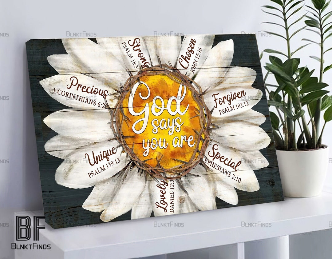 God Says You Are Canvas, Daisy Flower Vintage Art, Daisy Flower Canvas ...