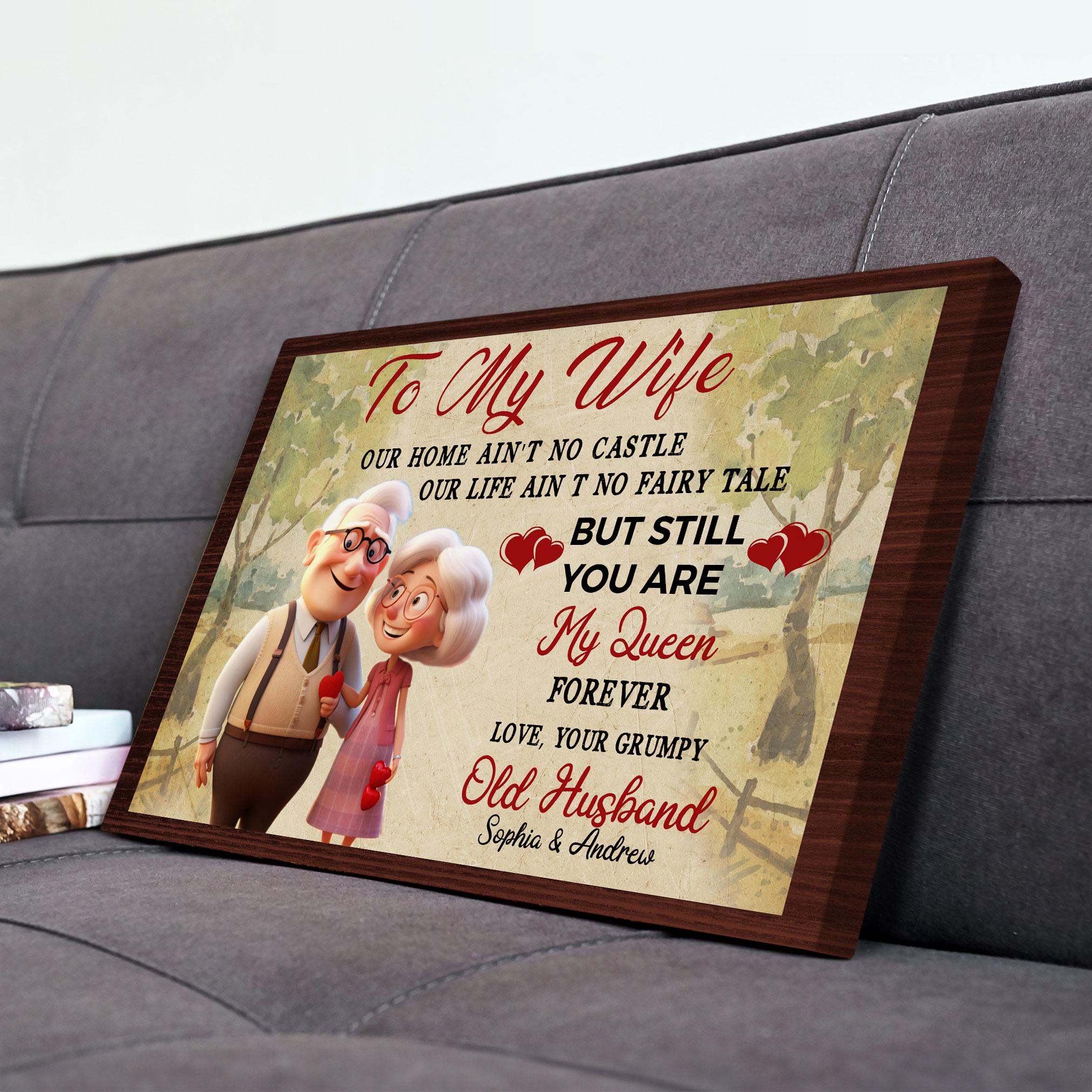 Funny to My Wife Cartoon Canvas, Old Couple Art, Custom Names Love ...