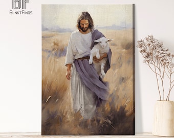 Jesus Holding a Lamb Art Canvas, The Journey Home Jesus Art Canvas,  Faith Inspired Art The Good Shepherd The Living Christian Art Gift