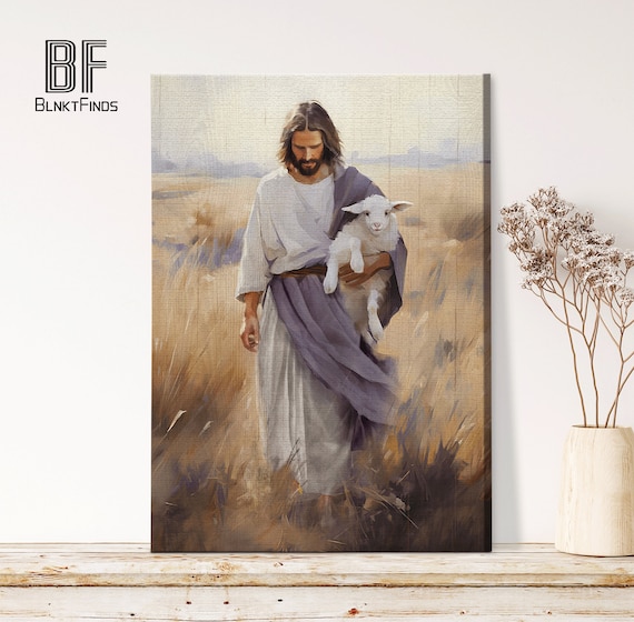Jesus Holding a Lamb Art Canvas, The Journey Home Jesus Art Canvas,  Faith Inspired Art The Good Shepherd The Living Christian Art Gift