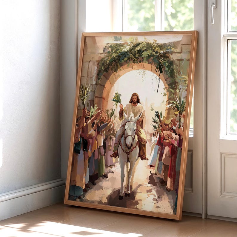 Palm Sunday Jesus Riding on a Donkey Religious Poster, Triumphal Entry ...
