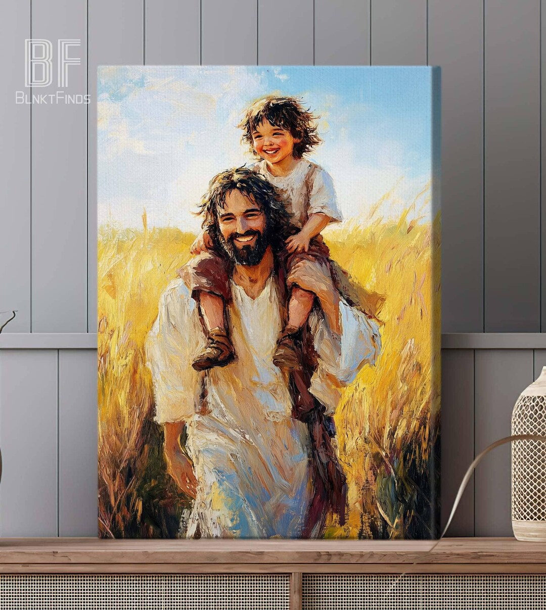 Jesus With Child on Shoulders Canvas, Joyful Christian Art, Jesus and ...