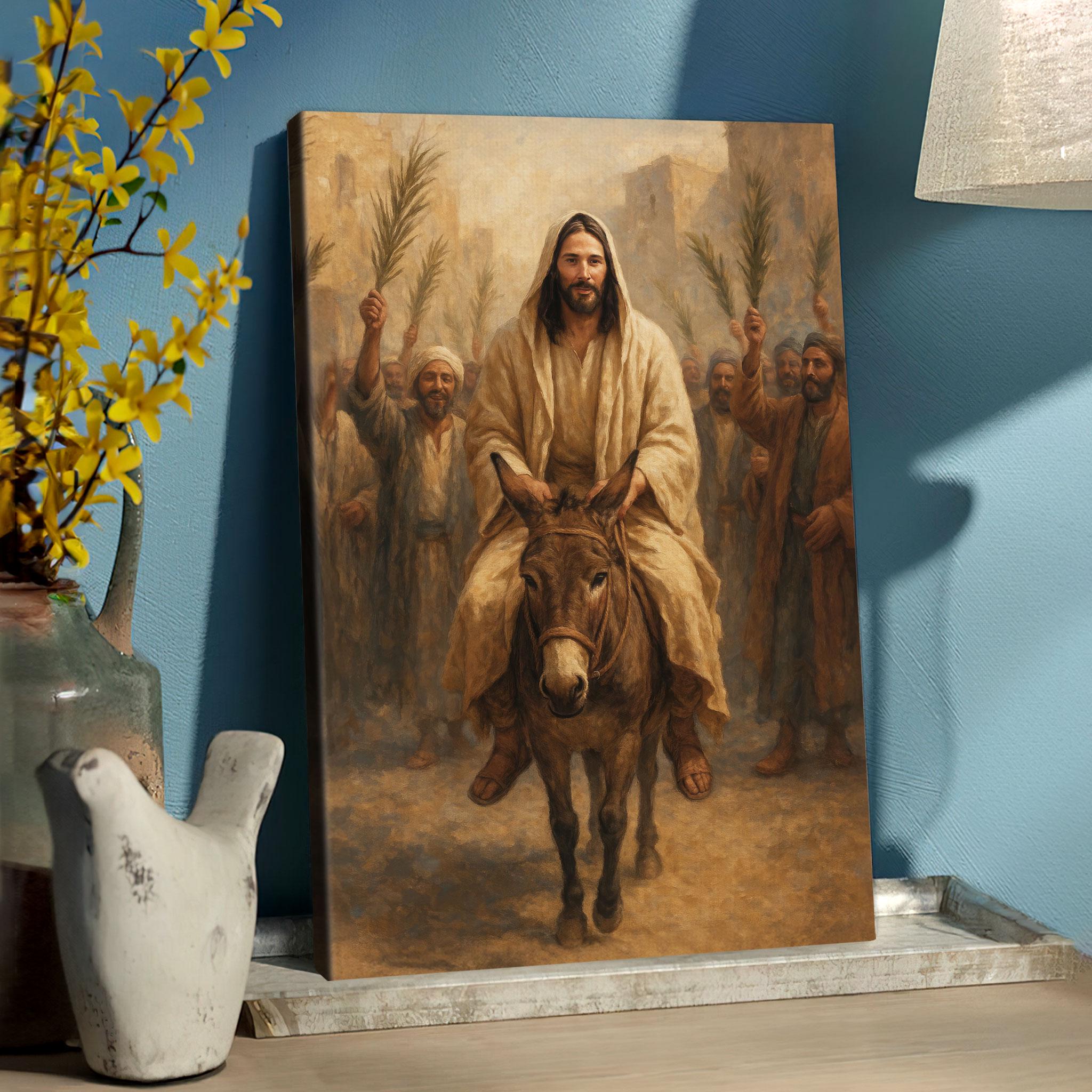 Christian Jesus Triumphal Ride Donkey Entry Canvas, Palm Sunday Holy ...