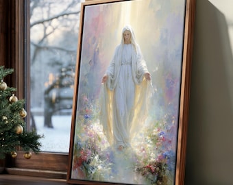 Mother Mary Decor Set Canvas, Catholic Christian Gallery, Virgin Mary with Luke 1:46 Bible Verse, Printable Gift for Religious Homes 0752