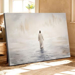 Christian Wall Art Jesus Walking on Water Canvas, He Leaves the 99, Religious Spiritual Home and Church, Faith-Based Christian Gift Nb 0242