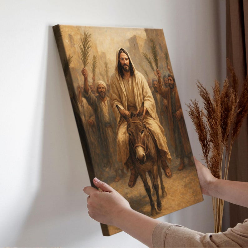 Easter Jesus Riding a Donkey Palm Sunday Canvas Wall Art, Christian ...
