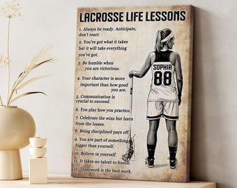 Personalized Lacrosse Life Lessons Canvas For Girl, Women, Female – Custom Name & Number, Motivational Quotes  Nb 0071C