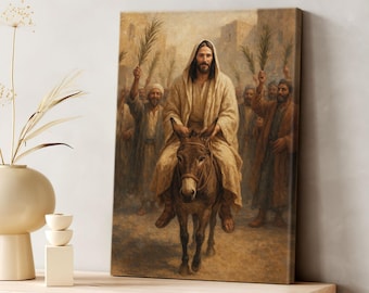 Easter Jesus Riding a Donkey Palm Sunday Canvas Wall Art, Christian Holy Week Bible Scene Religious, Jesus Faith Based Artwork Gift Nb 0288