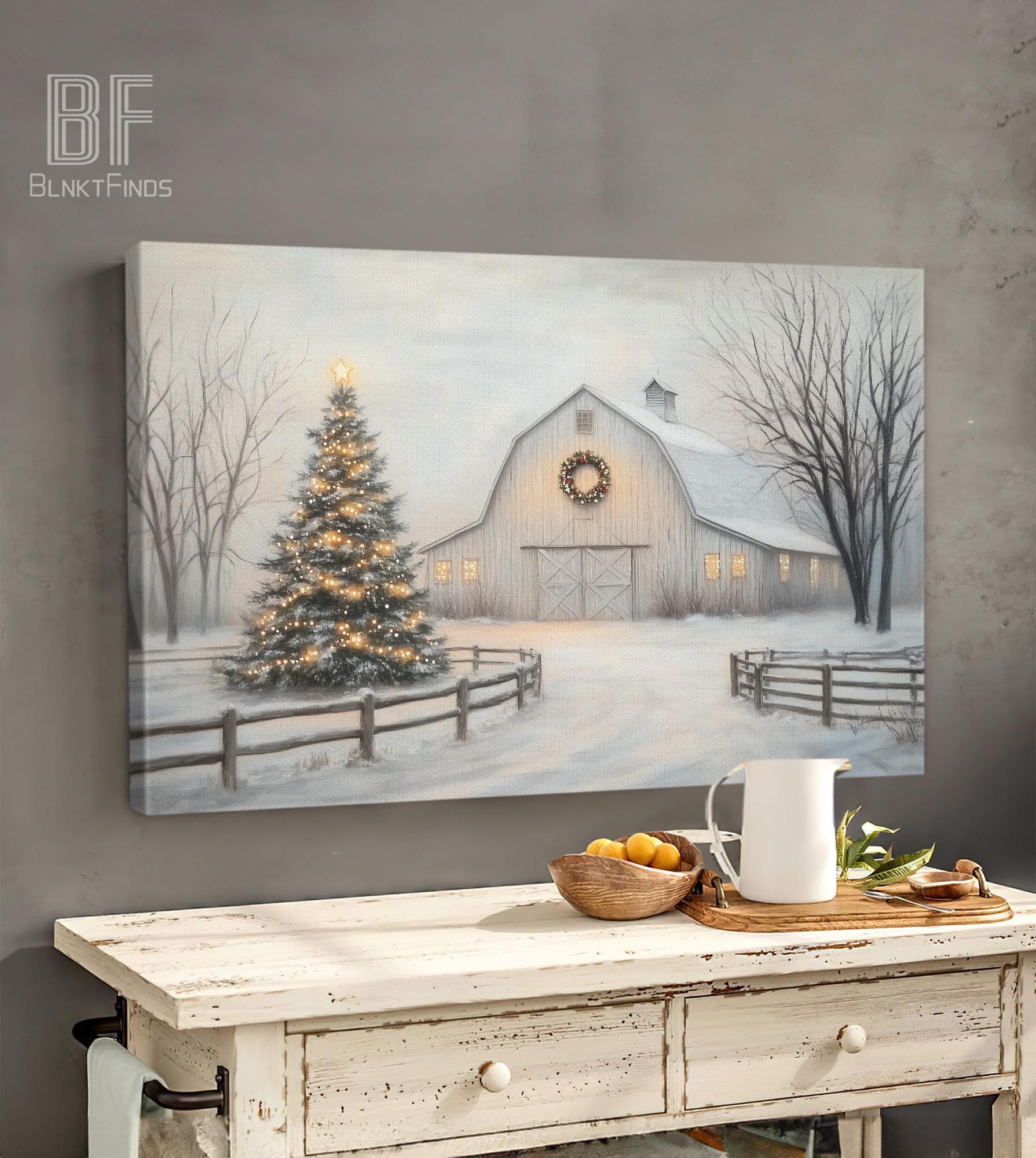 Rustic Christmas Barn Canvas, Farmhouse Christmas Tree Wall Art ...