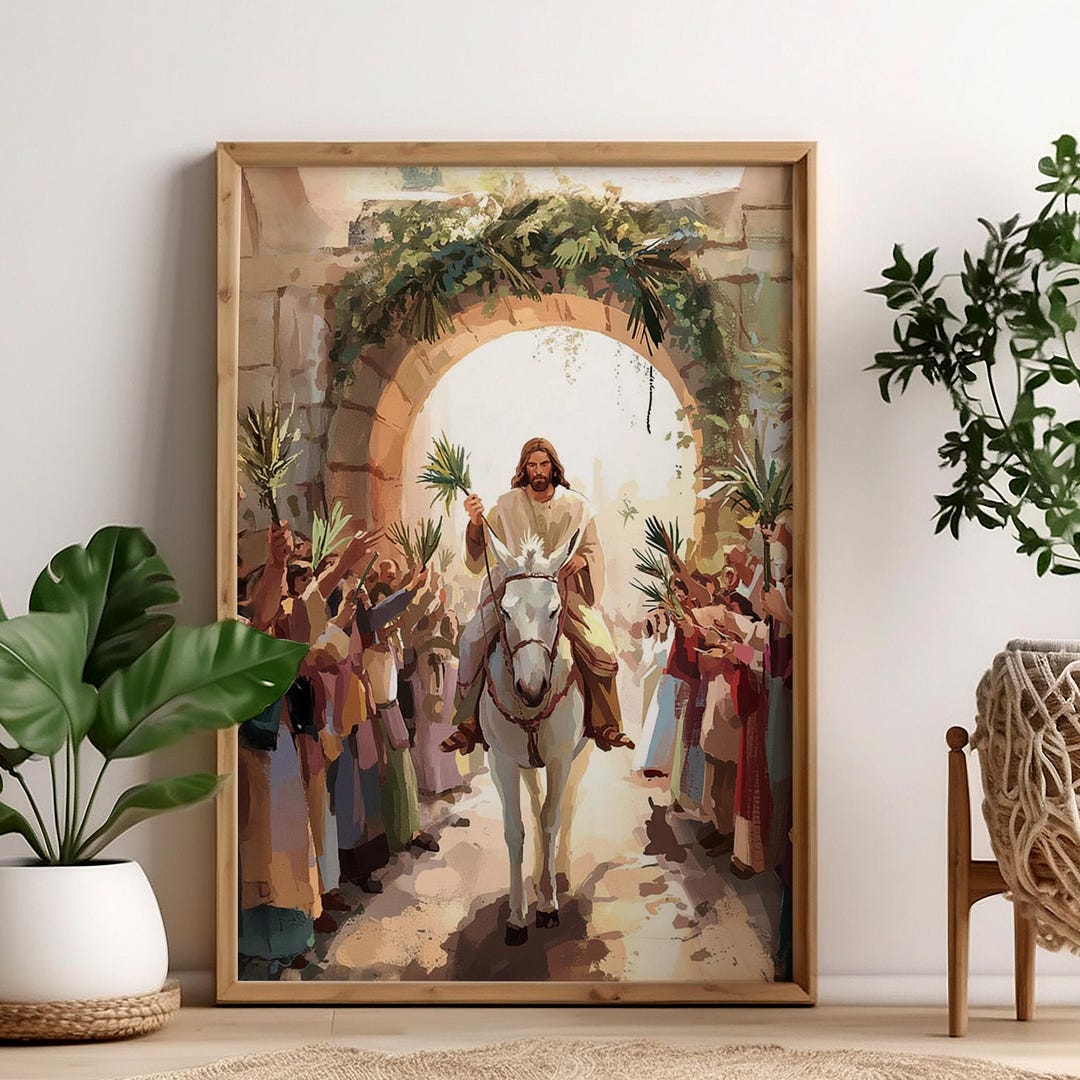 Palm Sunday Jesus Riding on a Donkey Religious Poster, Triumphal Entry ...