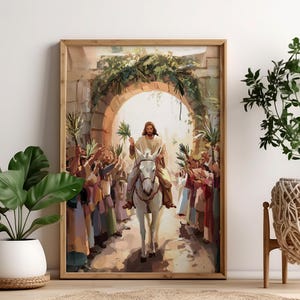 Palm Sunday Jesus Riding on a Donkey Religious Poster, Triumphal Entry Christian, Easter Biblical Decor, Spiritual Holy Week Nb 0333P