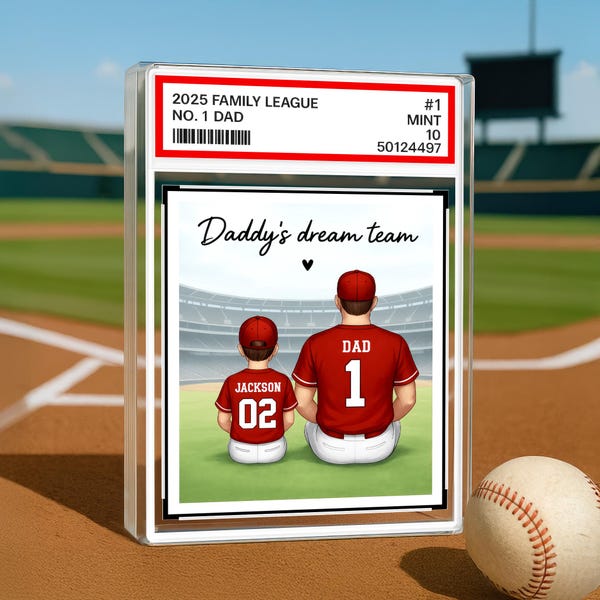Baseball No. 1 Dad Grandpa Man & Kids Trading Card Style Personalized Acrylic Block Plaque, Father’s Day Gift for Sports Baseball 0412