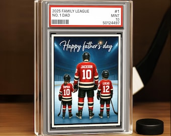 Hockey No. 1 Dad Grandpa Man & Kids Trading Card Style Personalized Acrylic Block Plaque, Ice Hockey Family, Father’s Day Sports 0424