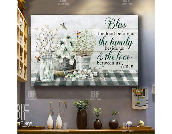 Jesus, Hummingbird, Pray - Bless the food before us Landscape Canvas, Kitchen art Canvas - Christian Wall Art 72
