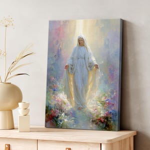 Mother Mary Decor Set Canvas, Catholic Christian Gallery, Virgin Mary with Luke 1:46 Bible Verse, Printable Gift for Religious Homes 0752