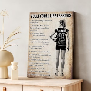 Custom Volleyball Life Lessons Canvas For Girl, Women, Female – Personalized Name & Number Motivational Wall Art Nb 0071G