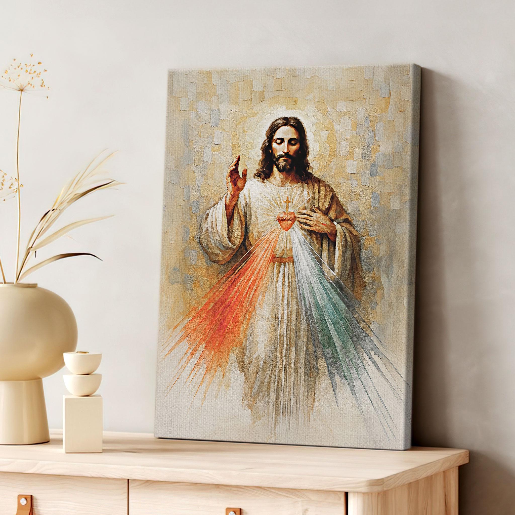 Jesus Divine Mercy of Jesus Canvas, Catholic Religious Poster, Sacred Heart Christian, Modern Christian Watercolor Art, Faith-Based 0513c