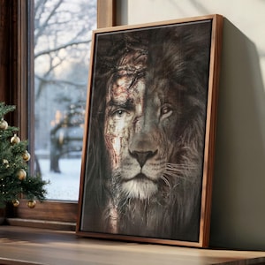 Jesus and Lion Canvas art, The Perfect Combination Canvas, Christian Wall Art,  Christian Wall Art  God Lover Home Decor 04