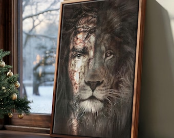 Jesus and Lion Canvas art, The Perfect Combination Canvas, Christian Wall Art,  Christian Wall Art  God Lover Home Decor 04