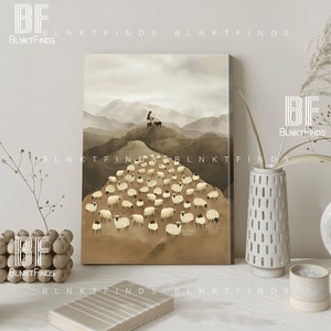 Jesus Leaves the 99 Parable of the Lost Sheep Canvas Christian Art , Jesus The Good Shepherd Canvas Modern Christian Art Canvas Jesus Art