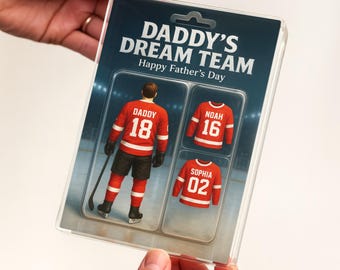 Daddy's Dream Team Hockey, Custom Figure Personalized Acrylic Block Plaque, Dad Desk Decor, Gift for Hockey Dad, Sports Dad 0395