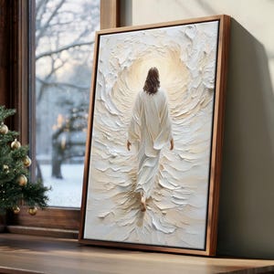 Jesus Walking on Water Canvas & Poster, Spiritual Wall Art with Divine Light, Modern Christian Decor, Faith-Inspired Artwork, Perfect Gift