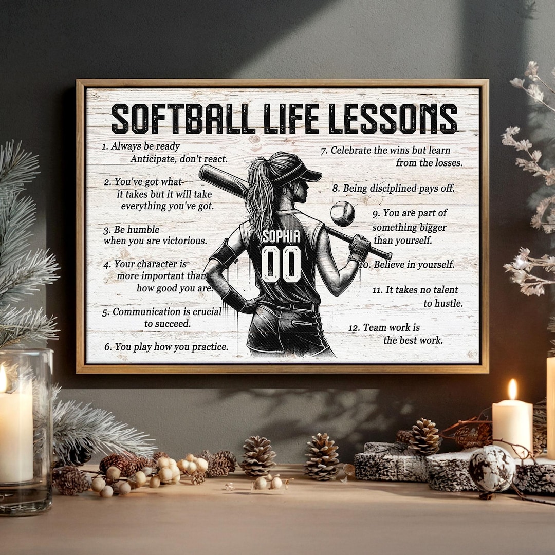 Softball Lessons Frame Softball Life Lessons Personalized Canvas, Custom Softball Poster Print ...