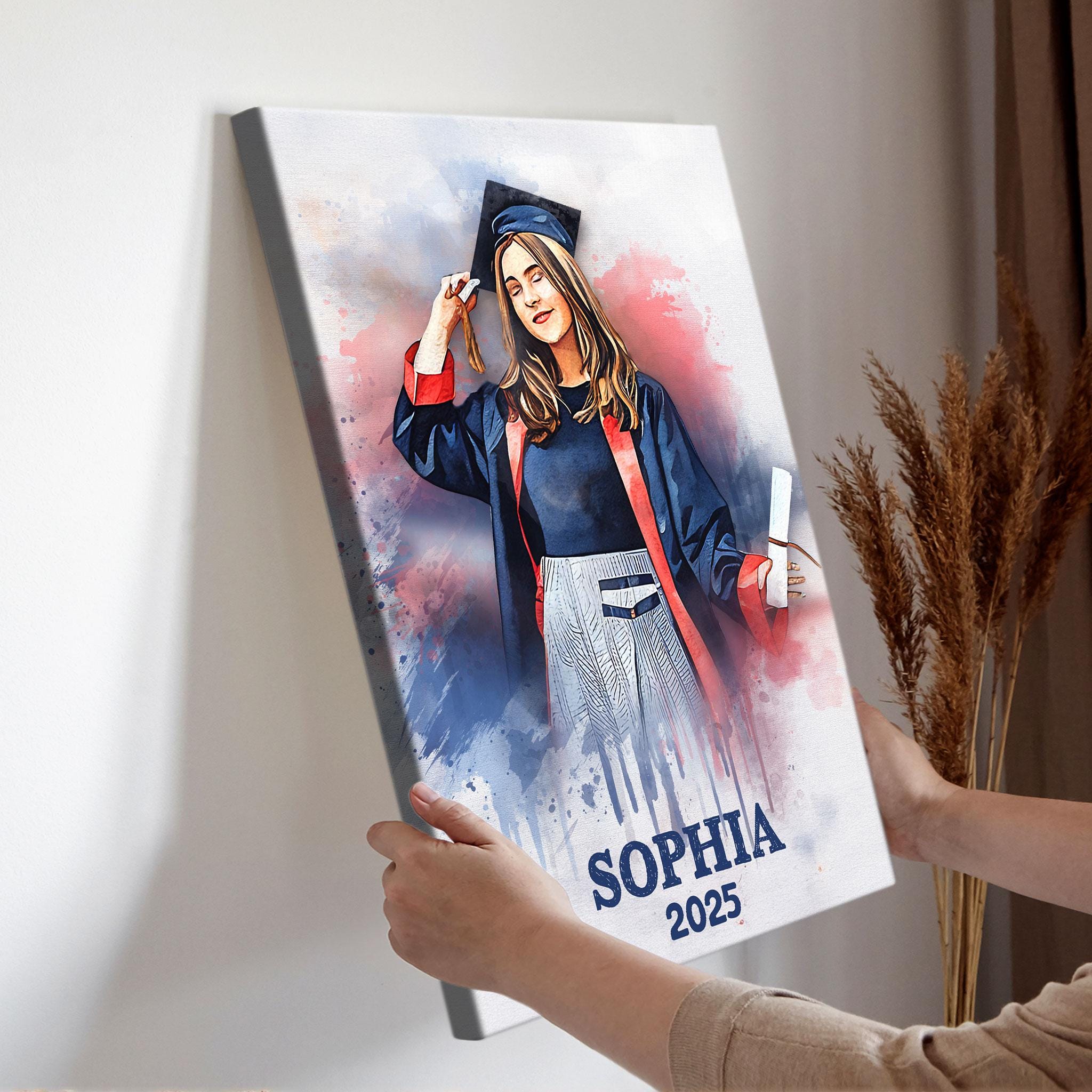 Personalized Graduation Canvas, Custom Grad Photo Poster, Watercolor ...