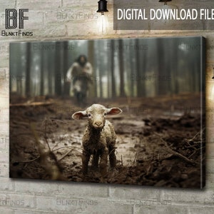 Jesus Leaves The 99 DIGITAL Download File, Jesus Running After a Lost Lamb, Parable of The Lost Sheep, Good Shepherd, Loss Sheep with Jesus