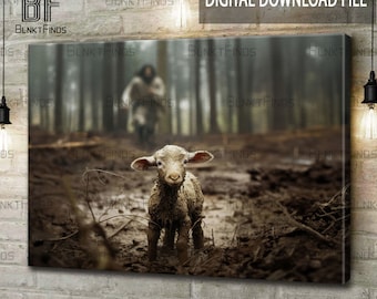 Jesus Leaves The 99 DIGITAL Download File, Jesus Running After a Lost Lamb, Parable of The Lost Sheep, Good Shepherd, Loss Sheep with Jesus