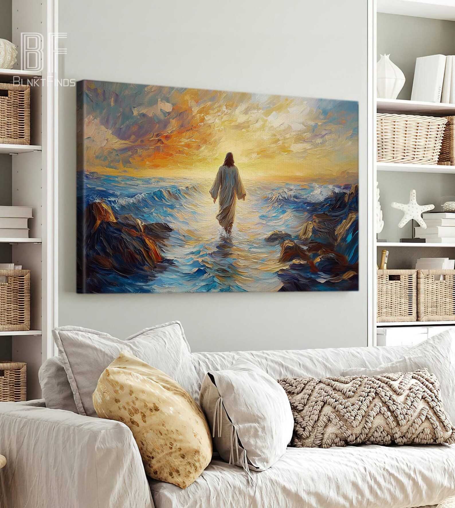 Jesus Walking on Water Canvas Wall Art - Inspirational Christian Decor ...
